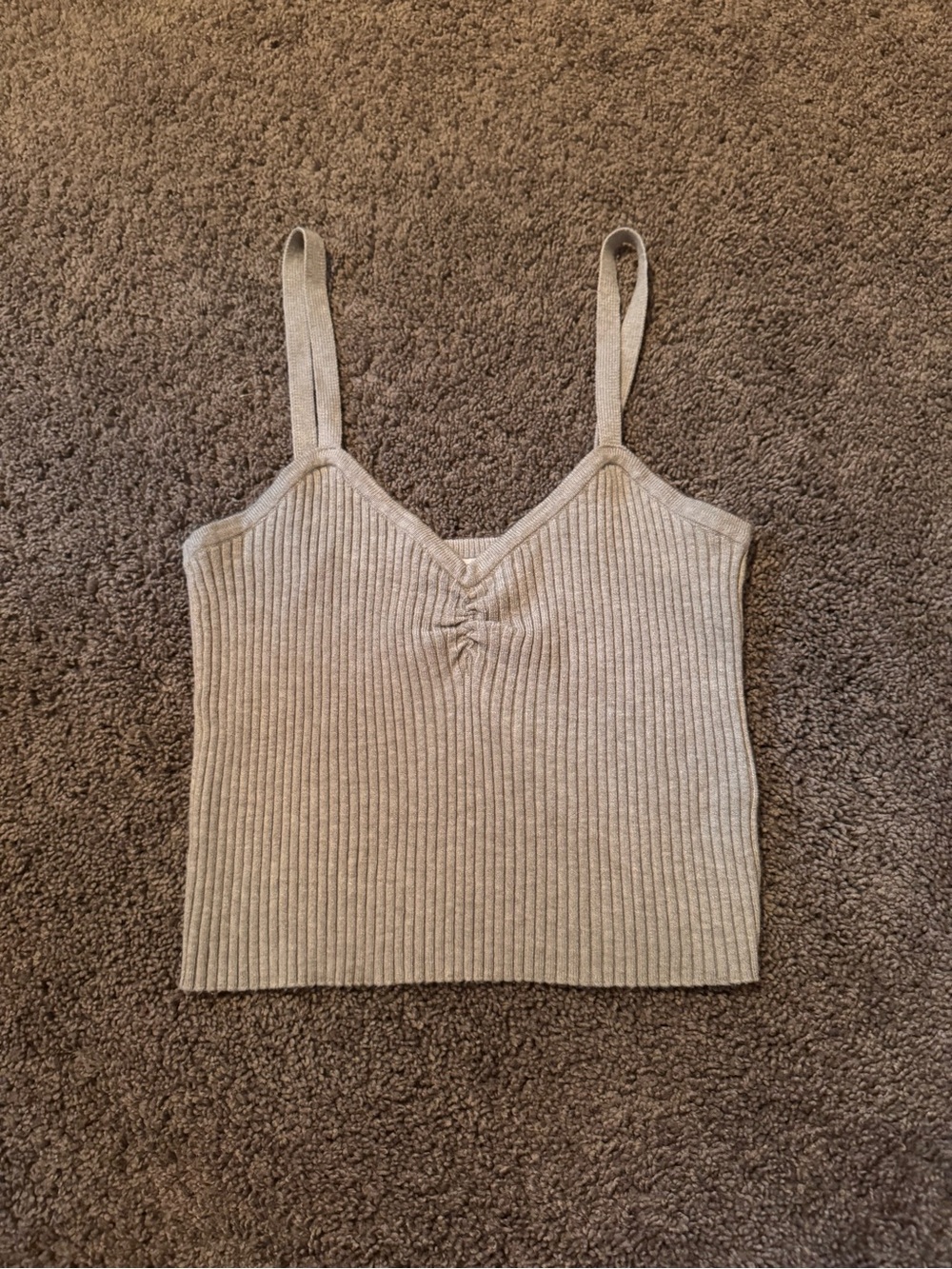 Ribbed V-Neck Knit Cami Tank Top - Gray